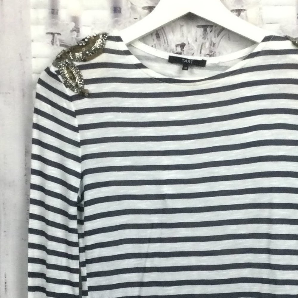 Tart Long Sleeve Tee Striped Embellished Shoulder